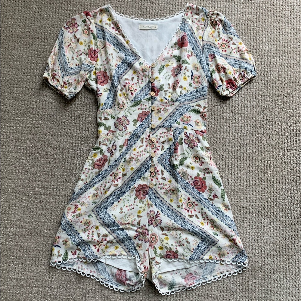 Adorable Patchwork And Lace Romper - image 1